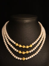 Load image into Gallery viewer, NECKLACE . TRIPLE STRAND TAMBURIN BEAD PEARL

