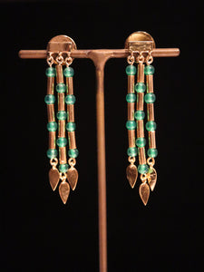 EARRINGS . GREEN AGATE TUBE FRINGE