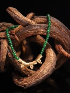 NECKLACE. BRASS TUBE  AND GREEN AGATE